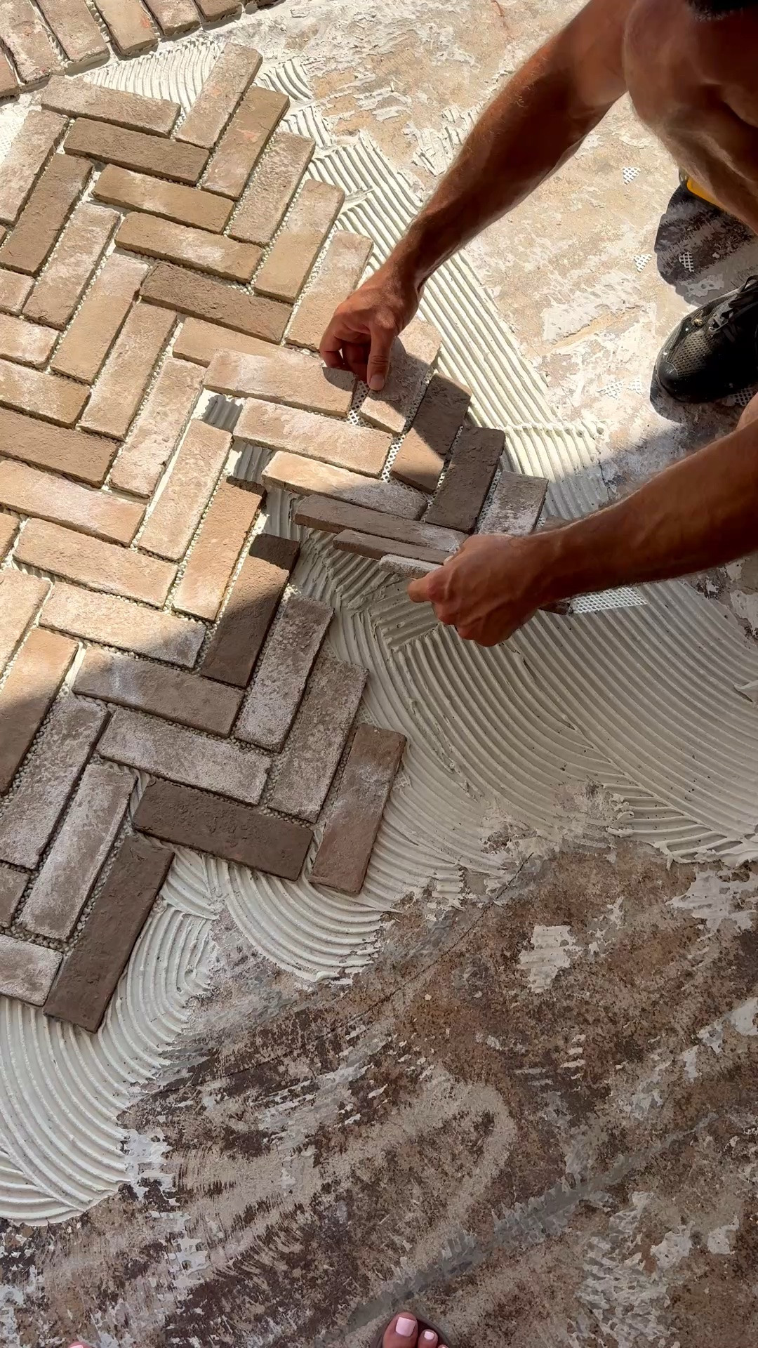 We are installing a thin brick veneer over our front porch! Our home was built in the 70s and the concrete has seen better days. We had a cheap tile over it that we hated so we busted it up and are now laying this gorgeous chevron telluride brick from @lowes — I can’t wait to decorate my front porch for the upcoming holidays!!

#LTKHome #LTKSeasonal