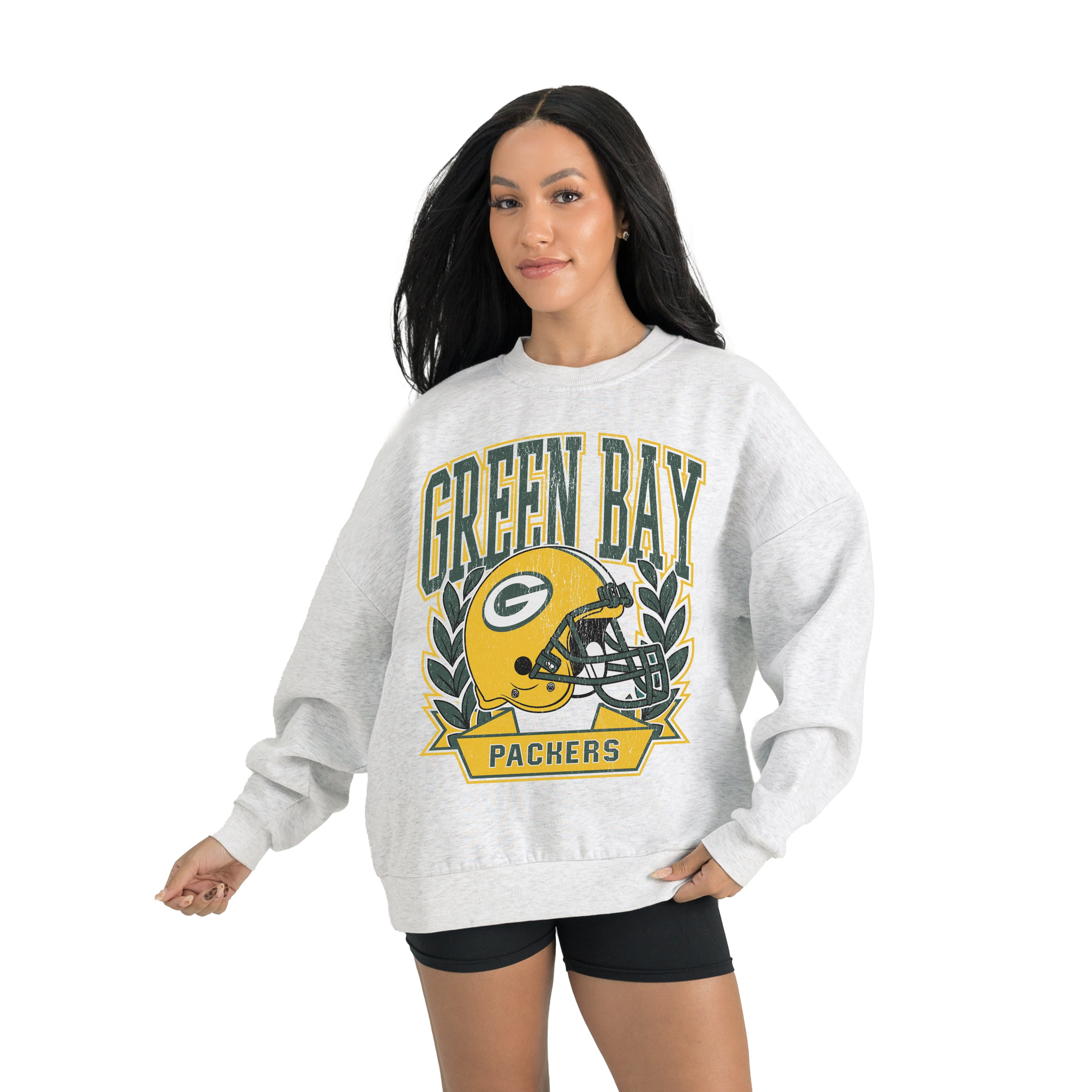 Women's Green Bay Packers Gameday Couture Gray Heritage Premium Fleece Pullover Sweatshirt | NFL Shop
