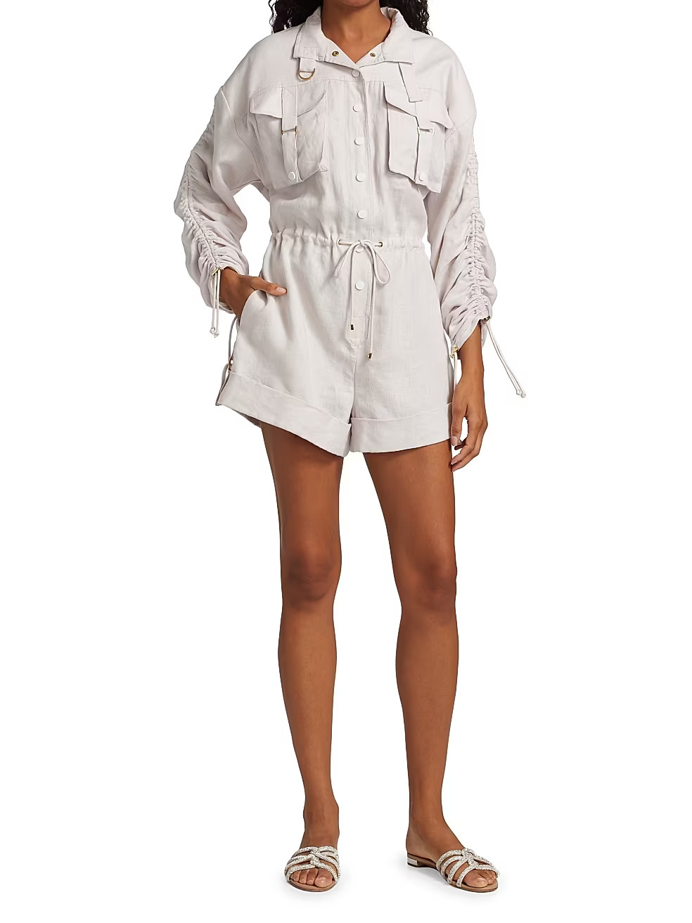 Utility Long-Sleeve Linen Playsuit | Saks Fifth Avenue