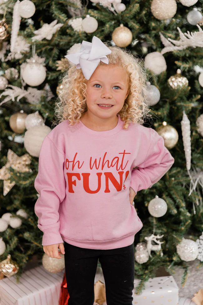 Kids Oh What Fun Pink Graphic Sweatshirt | The Pink Lily Boutique