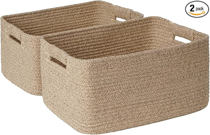 2 Pack Large Storage Basket for Organizing, 17.5"x13.5"x7.5" Woven Basket for Shelves, Closet Cub... | Amazon (US)