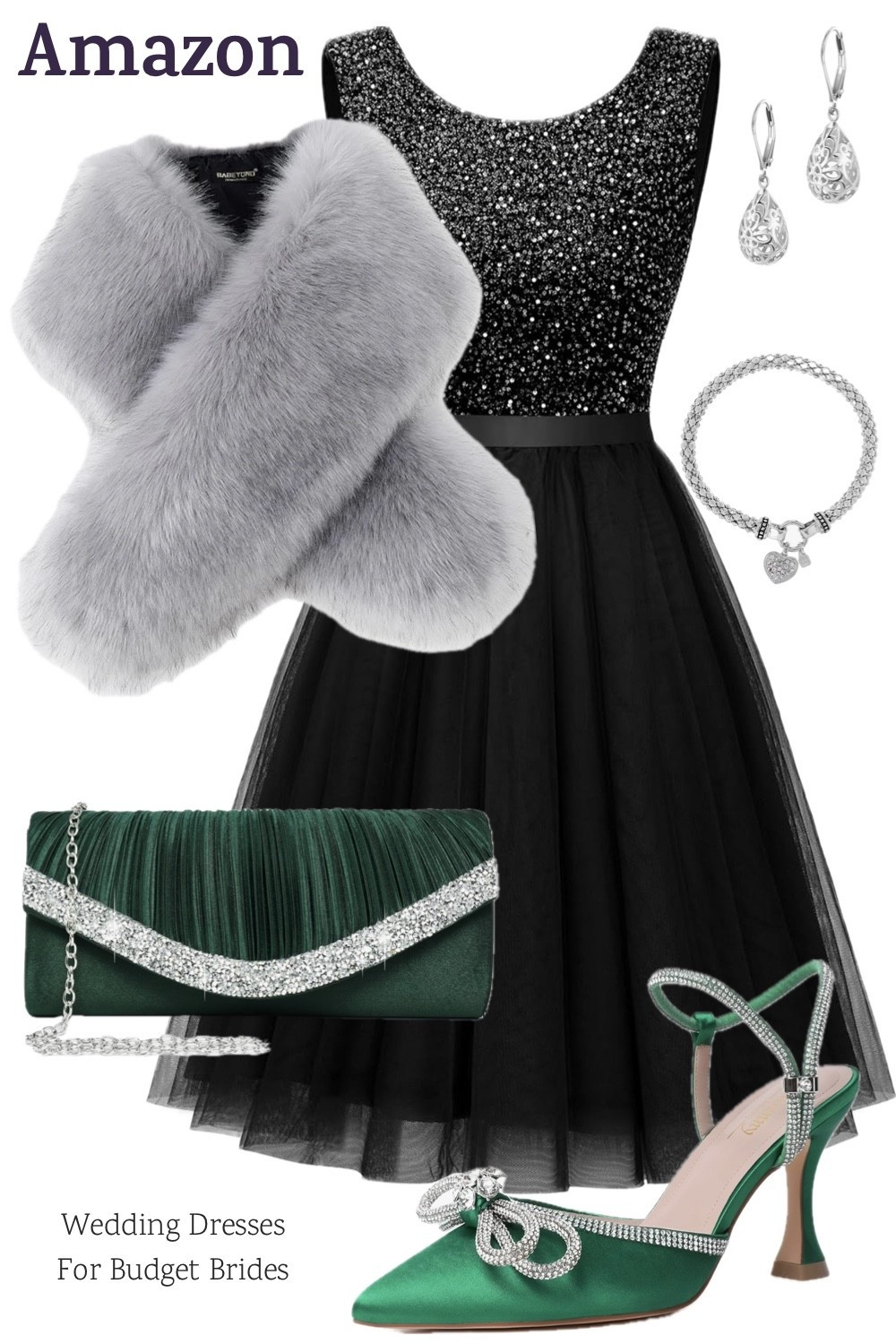 Winter wedding black, silver, and green guest cocktail outfit idea. All on Amazon. 

#LTKFindsUnder50 #LTKWedding #LTKSeasonal