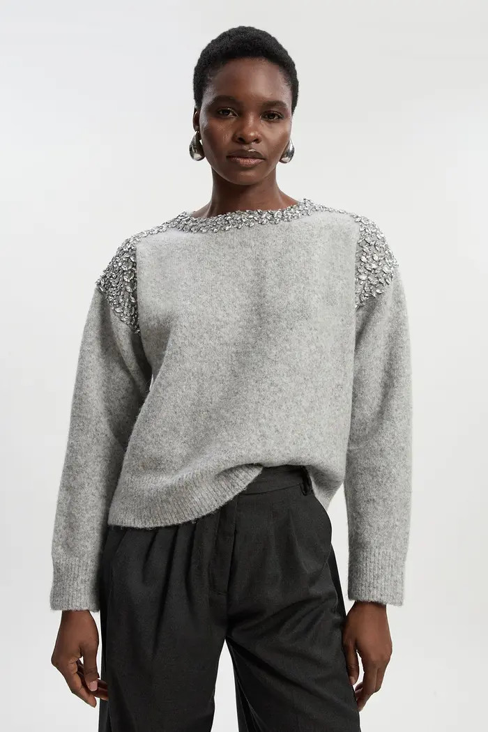 Karen Millen Embellished Trim Cosy Knit Jumper | Nordstrom | Nordstrom