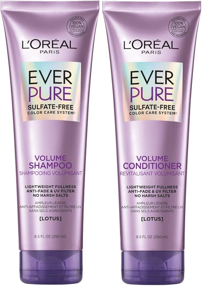 L'Oreal Paris EverPure Volume Sulfate Free Shampoo and Conditioner for Color-Treated Hair, 8.5 Ou... | Amazon (US)