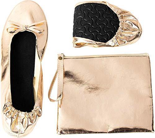Gold Foldable Ballet Flats for Women, Roll Up Flats with Zipper Pouch, US Size 10-11 - Ballet Slippers Women - Ballerina Shoes - Foldable Shoes | Amazon (US)