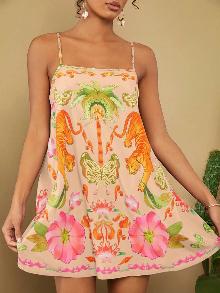 Travachic Retro Pattern Sleeveless A-Line Summer Dress For Women | SHEIN