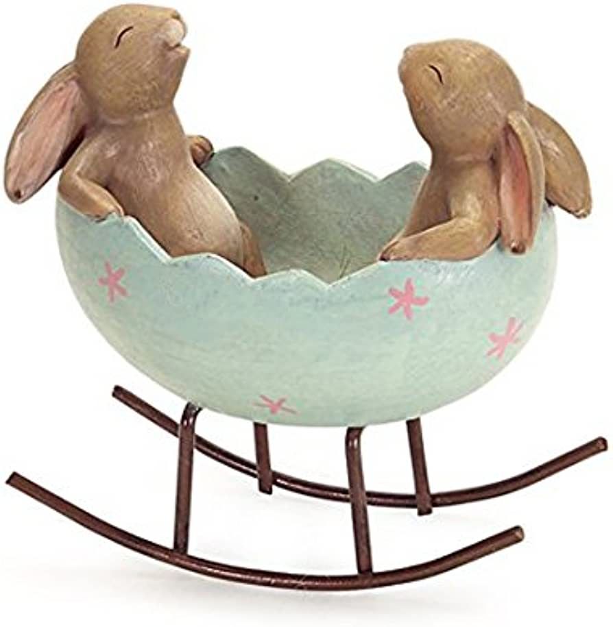 Laughing Bunny Rabbits Rocking in an Easter Egg Cradle Spring Easter Decoration Vintage Rustic Co... | Amazon (US)