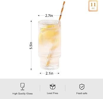 SUNNOW Vastto 11 Ounce Stackable Ribbed Glass Cup,Iced Tea Glasses for Water, Beverage,Juice, Win... | Amazon (US)