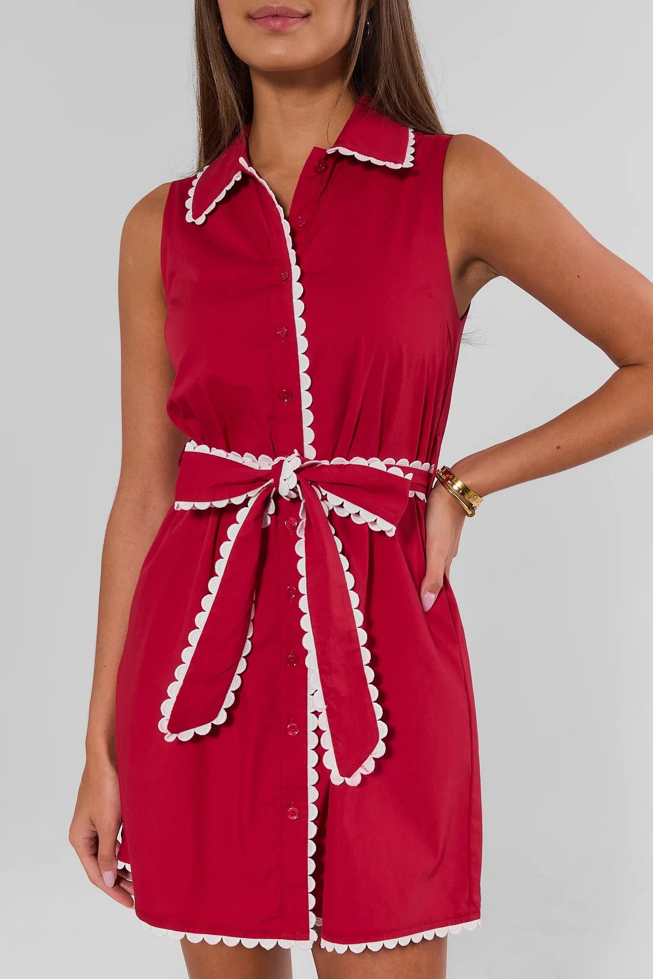 Red Scalloped Trim Short Dress | Avara