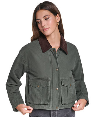 Women's Cropped Cotton Corduroy-Collar Barn Jacket | Macy's
