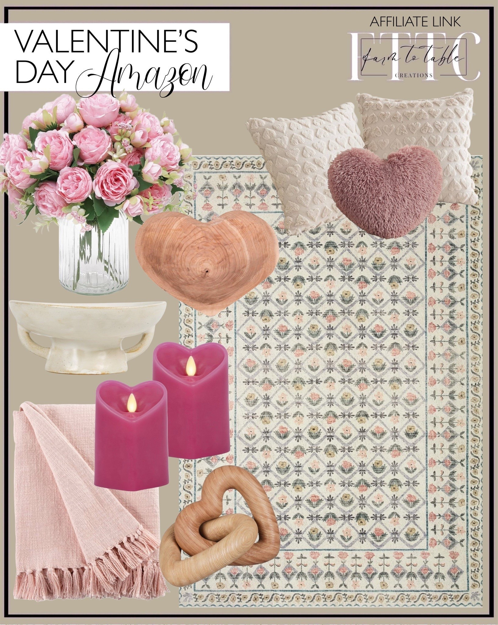 Amazon Valentine’s Day Edit
Follow @farmtotablecreations on Instagram for daily home inspiration 🤍

Soft pinks, warm woods, and cozy textures make the prettiest Valentine’s Day moment for your home. I love mixing subtle heart details with neutral decor so it feels festive but still timeless — pieces you can style now and keep out all year long. Everything here is Amazon-friendly, easy to layer in, and perfect for adding a little love to your living room or bedroom.

#amazonfinds #valentinesdecor #neutralhome #cozydecor #pillows #throwblanket #area rug #homedecor #ltkhome

#LTKHome #LTKFindsUnder50 #LTKSaleAlert