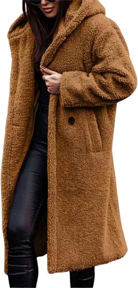 Ladies Cozy Winter Teddy Bear Long Coats for Women 2024 Fashion Oversized Jacket Fuzzy Fleece Fau... | Amazon (US)