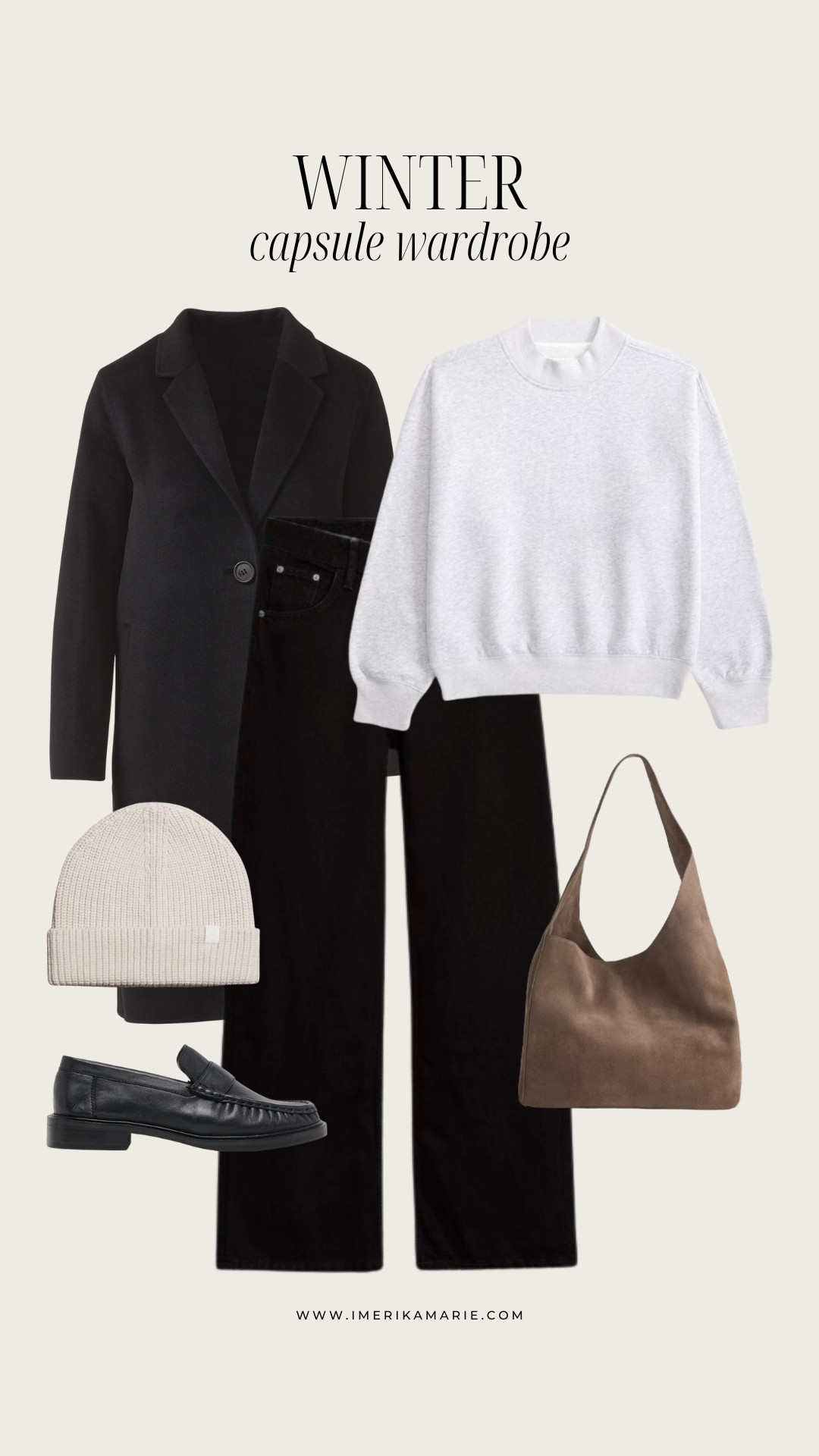 Winter Capsule Wardrobe. winter outfit. winter jeans. winter shoes. winter capsule. winter 2026. mockneck sweatshirt. black coat. beanie. brown suede bag. tote bag. loafers 

 

#LTKootd #LTKSeasonal #LTKPetite
