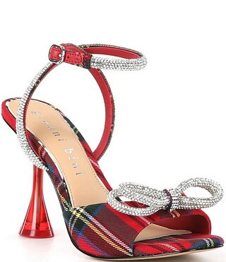 Gianni Bini Haydn Plaid Rhinestone Bow Ankle Strap Dress Heels | Dillard's | Dillard's
