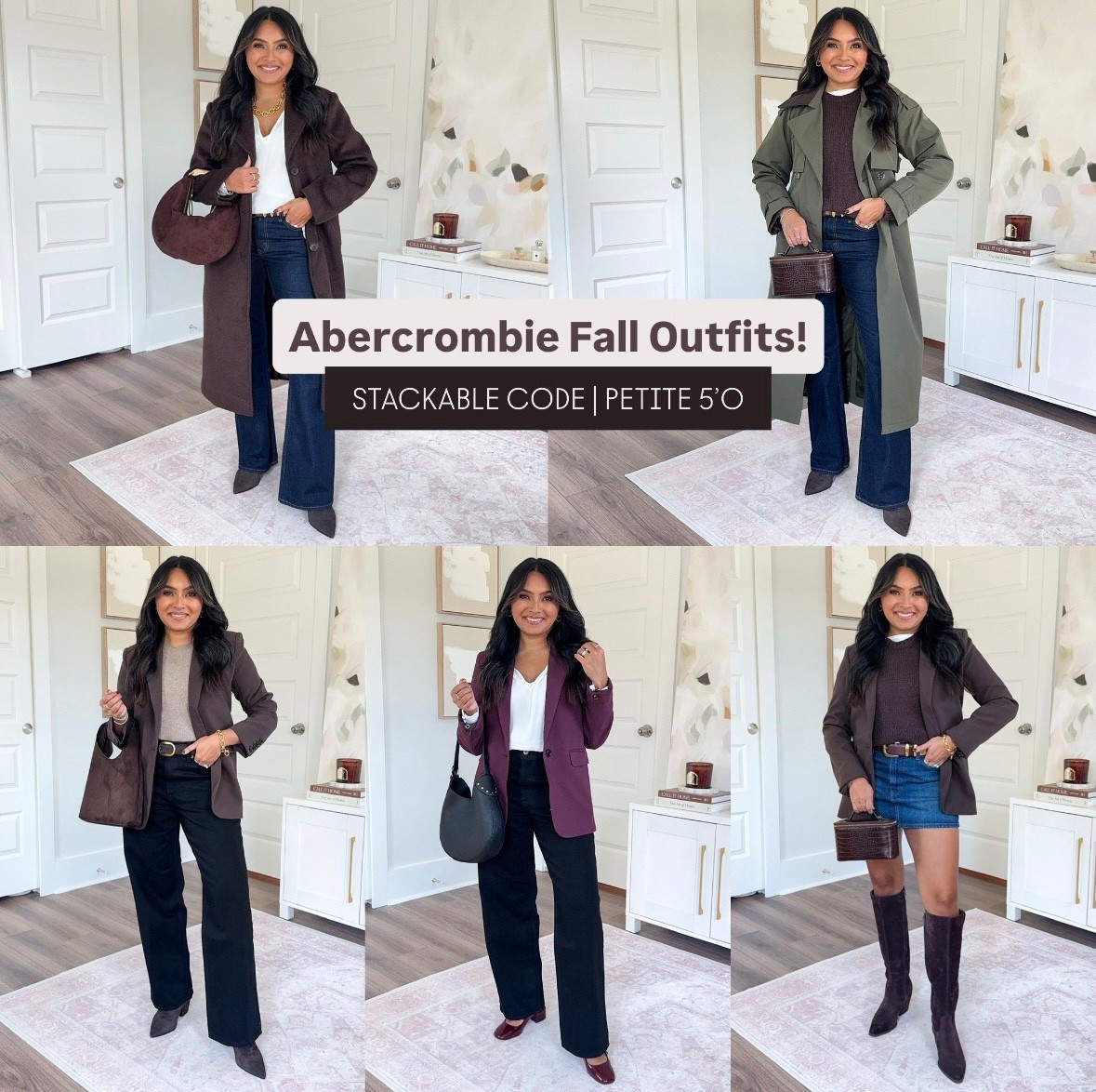 STACKABLE CODE: code AFLTK for 25% off on top of their current sale!
For reference: I’m 5’0, 32b bra size, and 2/26 in bottoms, pear shaped. 
*Everything I share is unaltered! TTS means true to size.

Brown dark coffee coat size xs petite TTS
White cream long sleeve top size xxs TTS
Mid rise bootcut jean in dark rinse color size 26 short TTS
Brown and gold belt size xs TTS - I use the last hole on this belt so size up if you want more room!
Dark brown boots size 5.5 TTS

Green grape leaf color trench coat size xs petite TTS
White tank size xs TTS
Brown dark coffee sweater size xxs TTS
Brown and gold belt size xs TTS - I use the last hole on this belt so size up if you want more room!
Mid rise bootcut jean in dark rinse color size 26 short TTS
Dark brown boots size 5.5 TTS

Brown dark coffee blazer size xxs regular TTS
Light brown sweater size xxs TTS
Dark brown size 27”-31” TTS
No fade black color high rise loose jean size 26 short TTS
Dark brown boots size 5.5 TTS

Burgundy red wine color blazer size xxs regular TTS
White cream long sleeve top size xxs TTS
No fade black color high rise loose jean size 26 short TTS
Burgundy mary jane heels size 5 TTS

Brown dark coffee blazer size xxs regular TTS
White tank size xs TTS
Brown dark coffee sweater size xxs TTS
Brown and gold belt size xs TTS - I use the last hole on this belt so size up if you want more room!
Mid rise denim mini skirt in dark color size 26 TTS
Tall brown boots in cafe noir size 5.5 TTS


petite jeans that fit
best jeans for petites
petite trench coat
petite fall coats
Abercrombie petite sizing
petite fall style
closet staples petite women
trench coat outfit fall
chocolate brown outfits
fall trench coat styling
elevated fall workwear
weekend chic outfits
versatile fall pieces
coats styled multiple ways
Abercrombie fall try-on
Abercrombie fall haul
Abercrombie sale finds
Abercrombie discount code
Abercrombie 25% off
best fall sales 2025
Petite 5’0 Fashion
Rachel Miranda Blog
Honeysweetpetite
Honey Sweet Petite


#LTKFallSale 

#LTKPetite #LTKSaleAlert