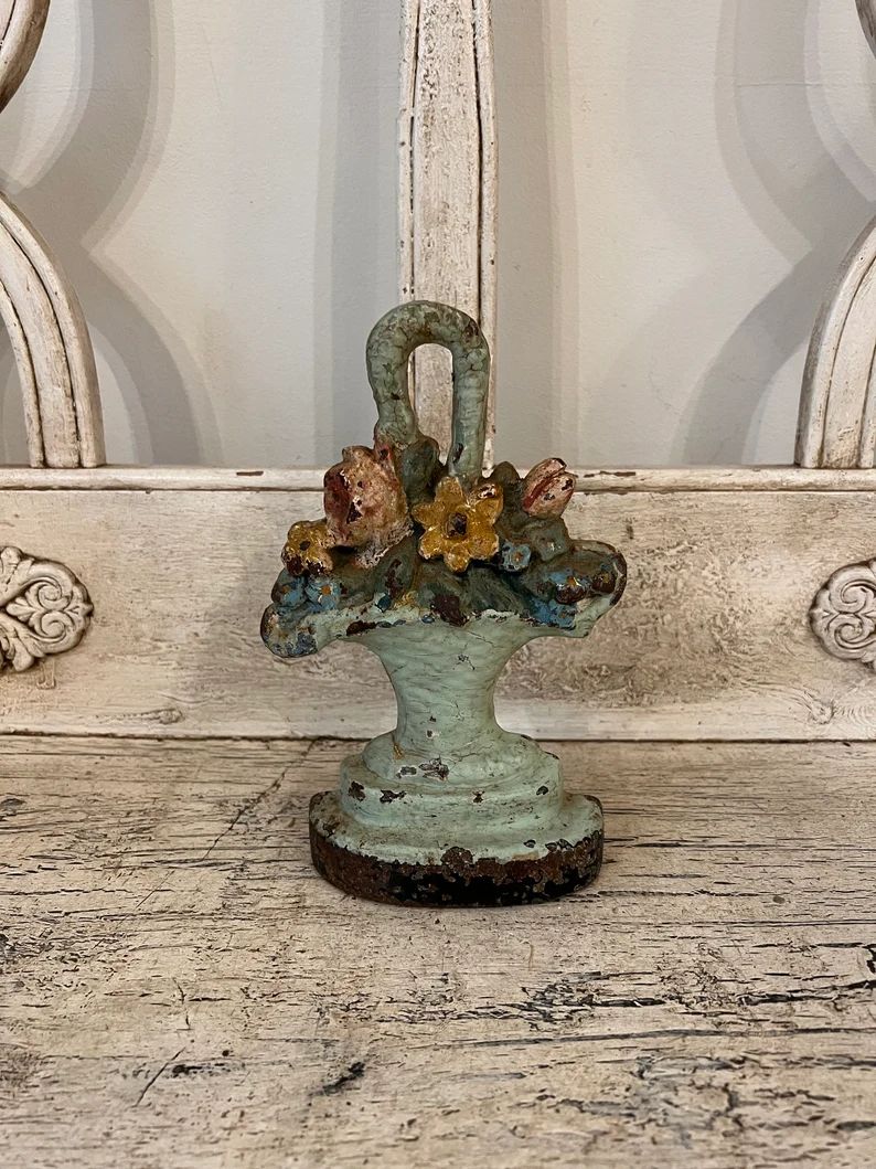 Antique Cast Iron Door Stop  Flower Basket  Country - Etsy | Etsy (US)