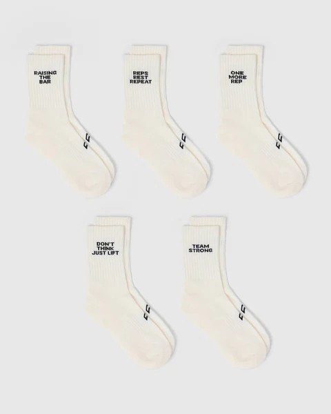 Slogan Crew Socks 5 Pack 
 Off White | Oner Active (UK / US)