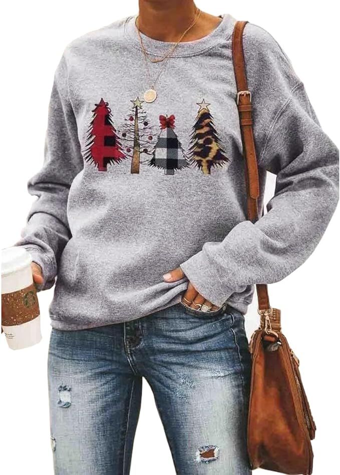 Barlver Women Christmas Fleece Sweaters Long Sleeve Fuzzy Sweatshirts Holiday Graphic Shirts | Amazon (US)