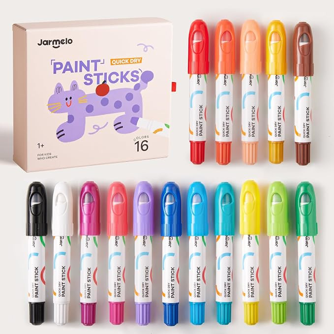 Tempera Paint Sticks, 16 Colors Jumbo Paint Sticks for Kids, Washable, Quick Drying, Non-Toxic, T... | Amazon (US)