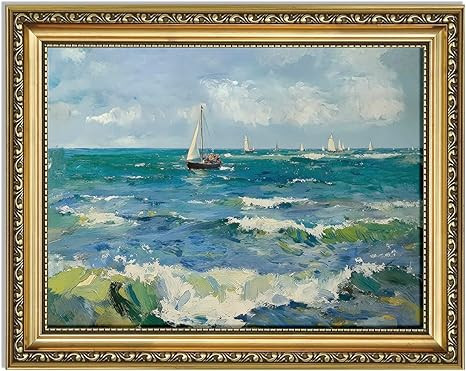 AIKETUO Gold Framed Retro Vintage Coastal Wall Art for Bedroom, Sea Coastal Picture Room Wall Dec... | Amazon (US)