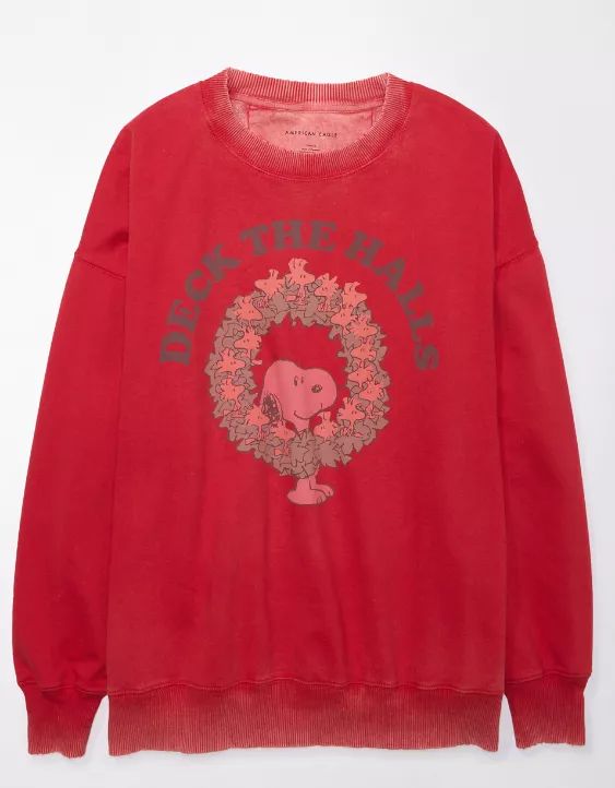 AE Oversized Holiday Peanuts Graphic Sweatshirt | American Eagle Outfitters (US & CA)