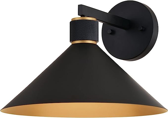 VAXCEL Dunbar 1 Light Matte Black and Gold Contemporary Outdoor Wall Sconce Metal Shade | Amazon (US)