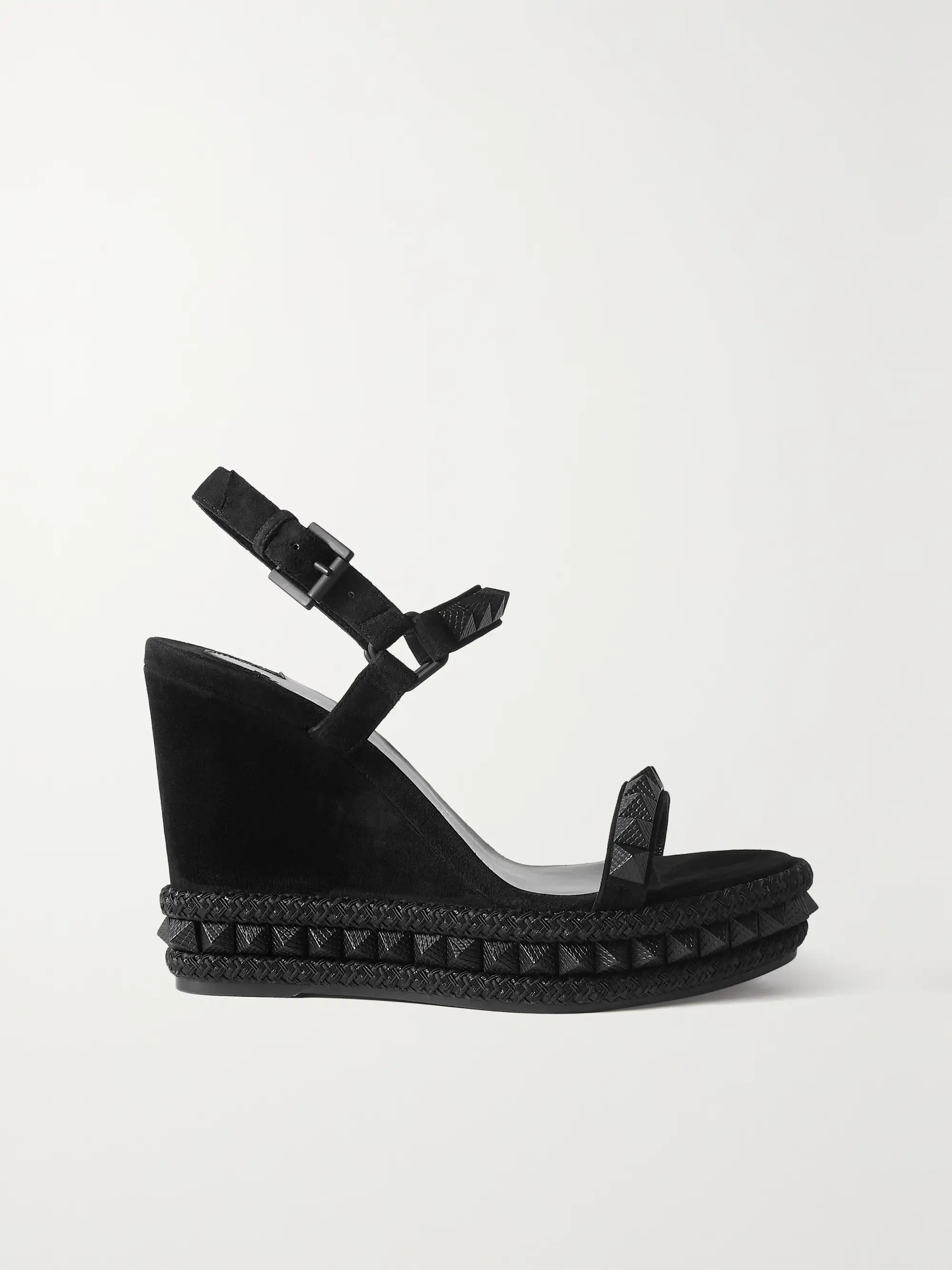 Black Pyraclou 110 studded velvet and leather wedge sandals | CHRISTIAN LOUBOUTIN | NET-A-PORTER | NET-A-PORTER (US)