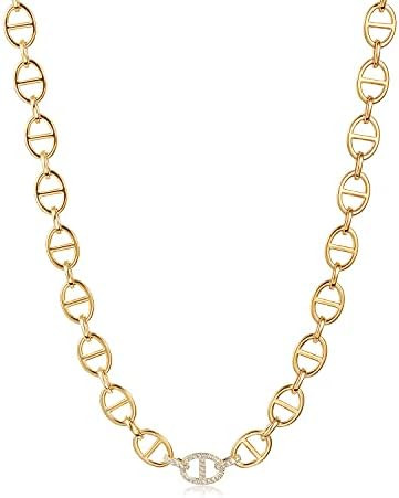 CIUNOFOR Gold Plated Chain Necklace for Women, Two-Tone Modern Statement Link Necklace, Stainless... | Amazon (US)