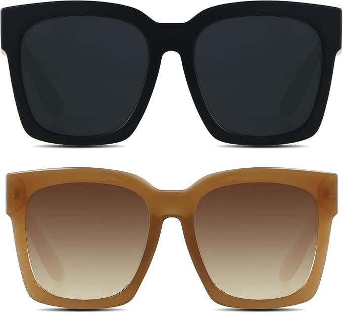 ANDWOOD Oversized Sunglasses for Women Big Large Square Wide Frame Shades Retro Trendy Fashion UV... | Amazon (US)