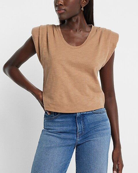 Scoop Neck Padded Shoulder Sleeveless Tee | Express