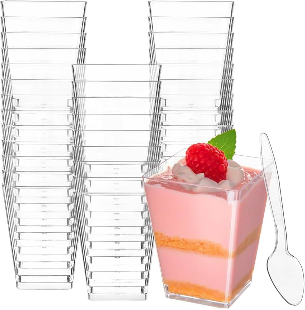 Zezzxu 50 Pack 5 oz Square Mini Dessert Cups with Spoons - Plastic Pudding Cups & Parfait Cups Pa... | Amazon (US)