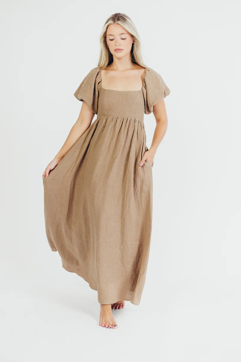 Candace Maxi Dress in Mocha - 100% Linen - Bump Friendly | Worth Collective