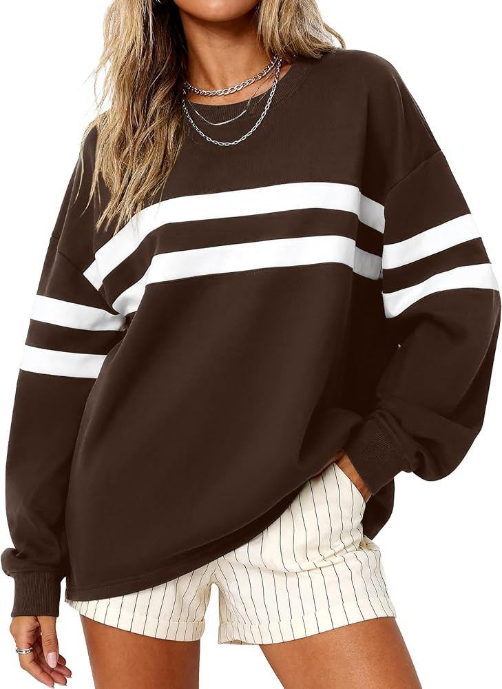 MASCOMODA Women's 2025 Striped Oversized Sweatshirt Fall Crewneck Long Sleeve Shirts Casual Color... | Amazon (US)