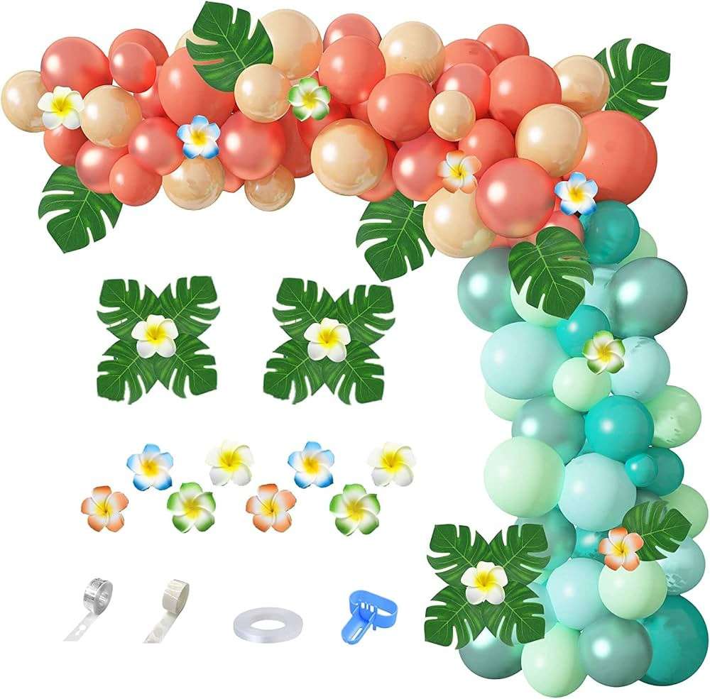 Ouddy Party Tropical Balloon Garland Arch Kit, 12"10"5" Rose Gold Blush Blue Balloons Artificial ... | Amazon (US)