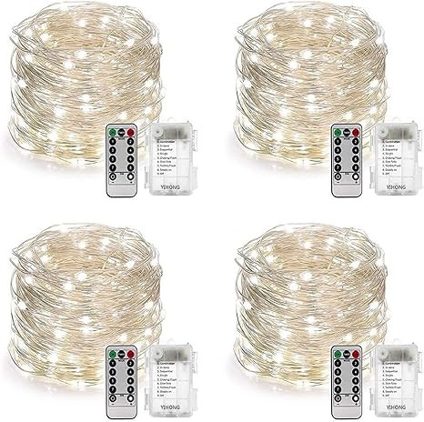 YIHONG 4 Set Fairy Lights Battery Operated Christmas String Lights with Remote Timer for 8 Modes ... | Amazon (US)