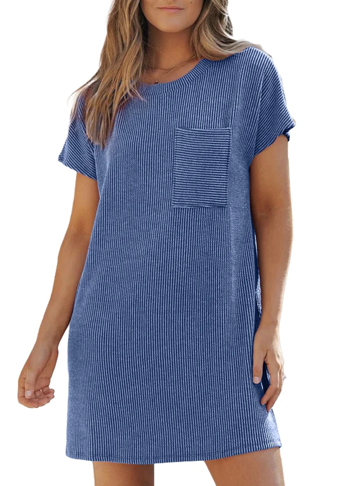 Dokotoo Women Casual Summer Crewneck Short Sleeve Ribbed Mini Tshirt Dress - Walmart.com | Walmart (US)