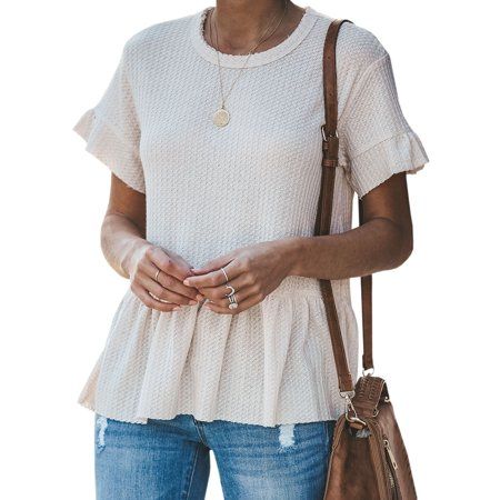 Women's Casual Short Sleeve Ruffle Hem Tops T-shirt | Walmart (US)
