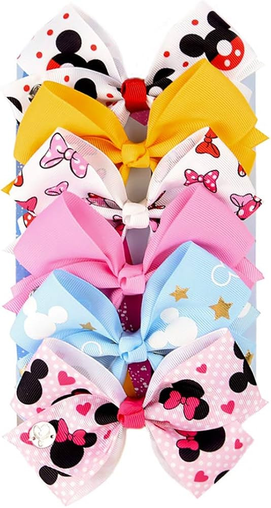 6pc 5" Large Hair Bows for Girls with Heart Emblem (D) | Amazon (US)