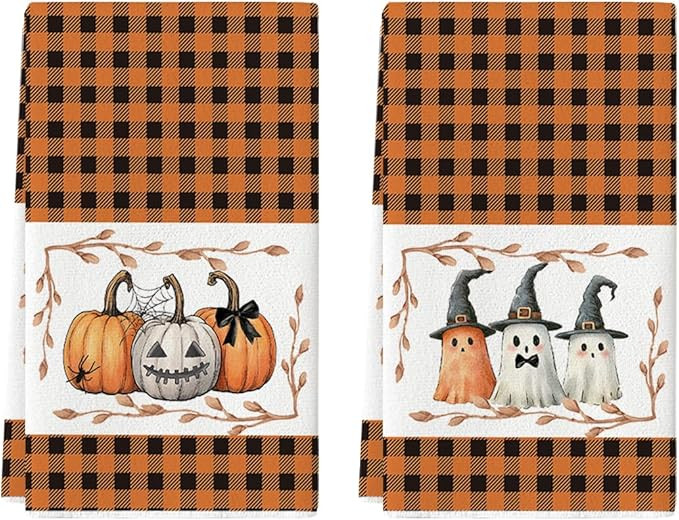 Artoid Mode Orange Black Stripes Pumpkin Ghost Halloween Kitchen Towels Dish Towels, 18x26 Inch F... | Amazon (US)