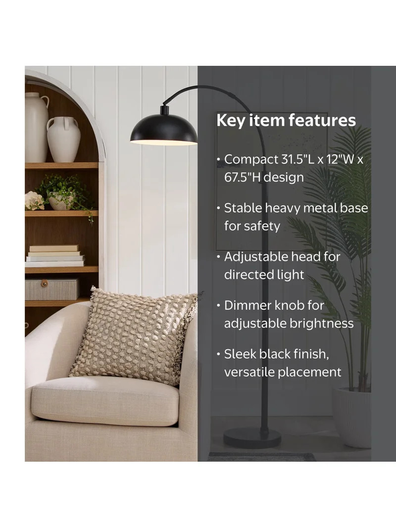 Better Homes & Gardens Black Finish Arch Dome Floor Lamp | Walmart (US)