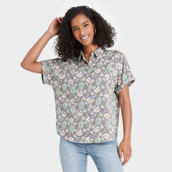 Women's Floral Print Dolman Short Sleeve But… | Target