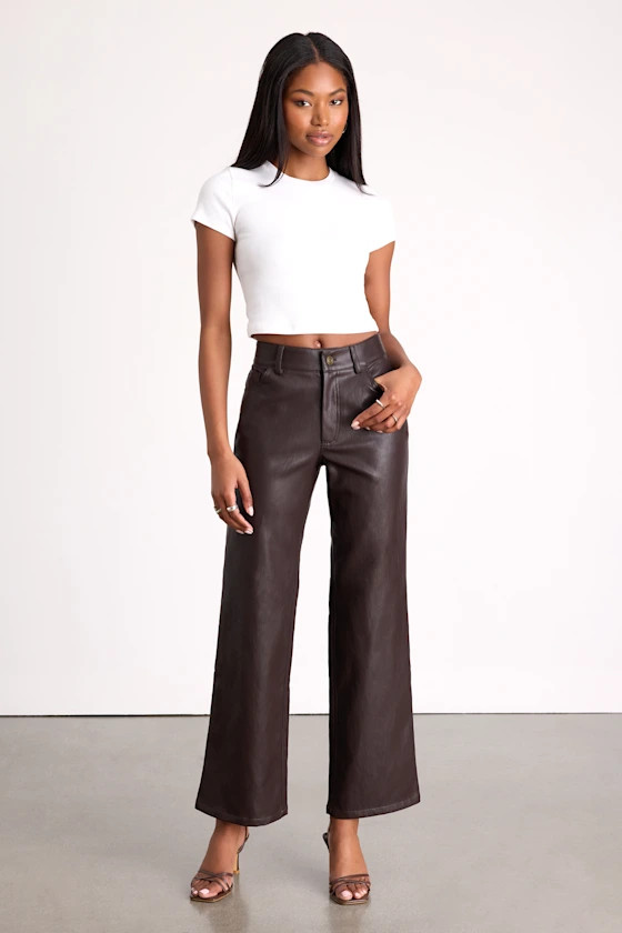 Zyren Dark Brown Vegan Leather Mid-Rise Straight Leg Pants | Lulus