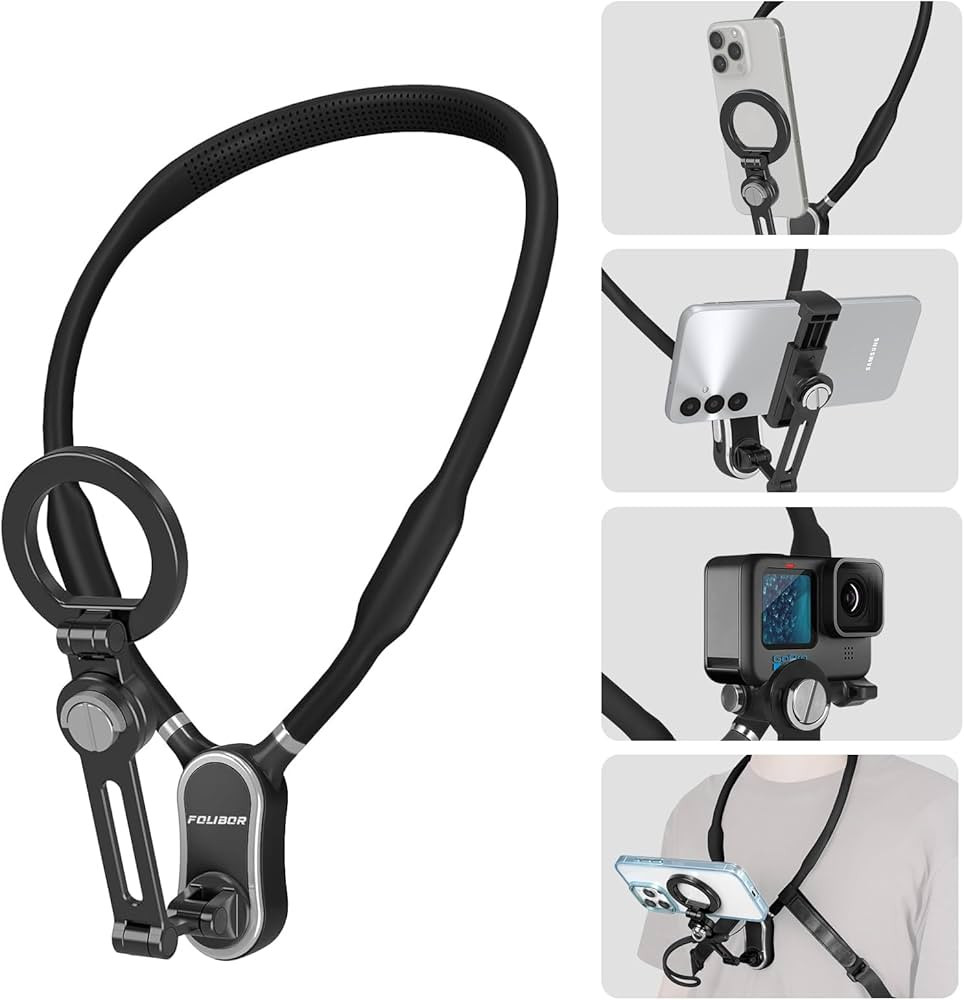 Magnetic Neck Phone Holder, 4 in 1 Neck Mount for Phones Action Camera Gopro, Hand Free Cell Phon... | Amazon (US)