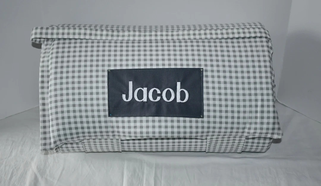 Storm Grey Gingham Check Plaid Memory Foam Kids Nap Mat with Grey Minky Dot Blanket, Preschool Hi... | Etsy (US)