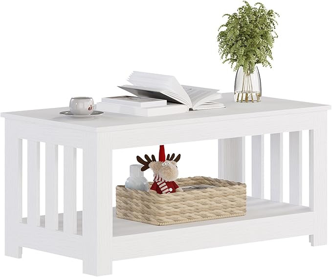 Wooden One Style Fits All Coffee Table - White Coffee Table, 2-Tier Rectangular Console for Livin... | Amazon (US)