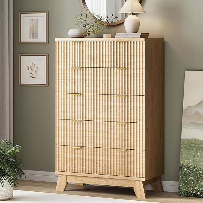 Fluted Dresser for Bedroom with 6 Drawers, 46" Tall Modern Chest of Drawers with Metal Handle, Wo... | Amazon (US)