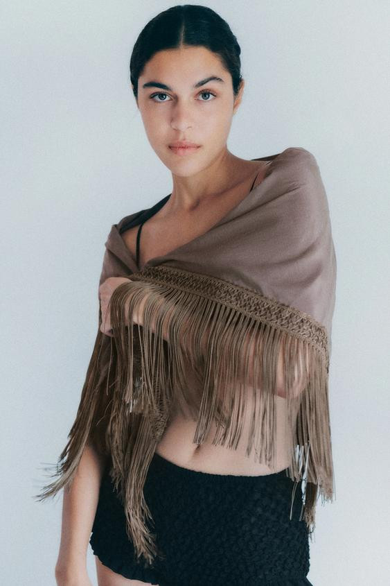 VISCOSE FRINGED SCARF | Zara US