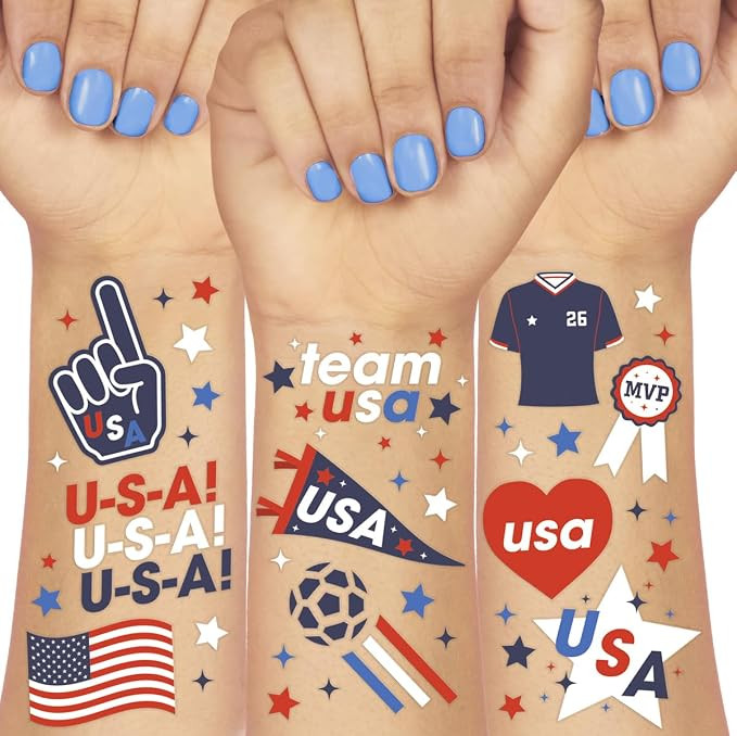 xo, Fetti Soccer USA Temporary Tattoos - 2 Sheets | America, 4th of July, Red White Blue, Stars, ... | Amazon (US)