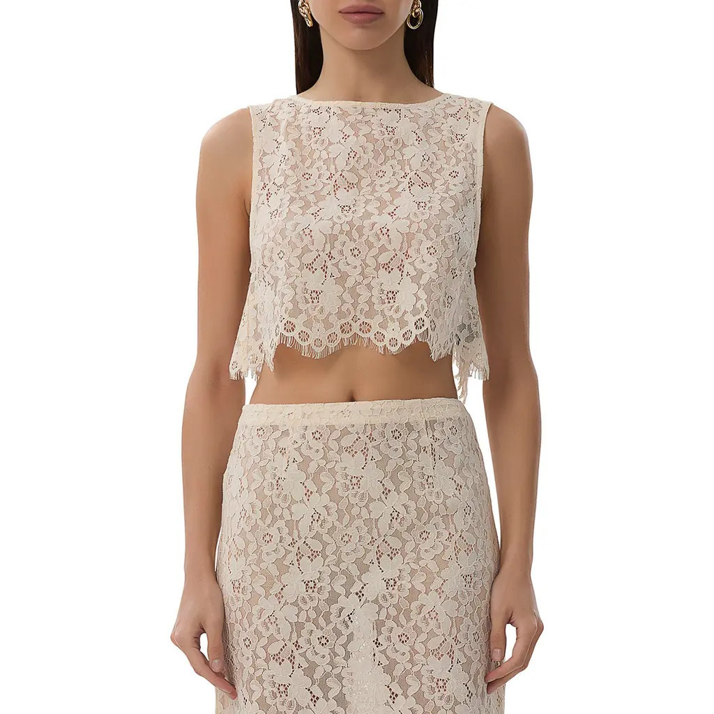 AFRM Caramine Lace Crop Top in Birch at Nordstrom, Size Large | Nordstrom