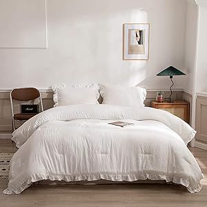 Merryword Offwhite Ruffle Comforter Set White Comforter Ruffle Fringe Design White Ruffled Down A... | Amazon (US)